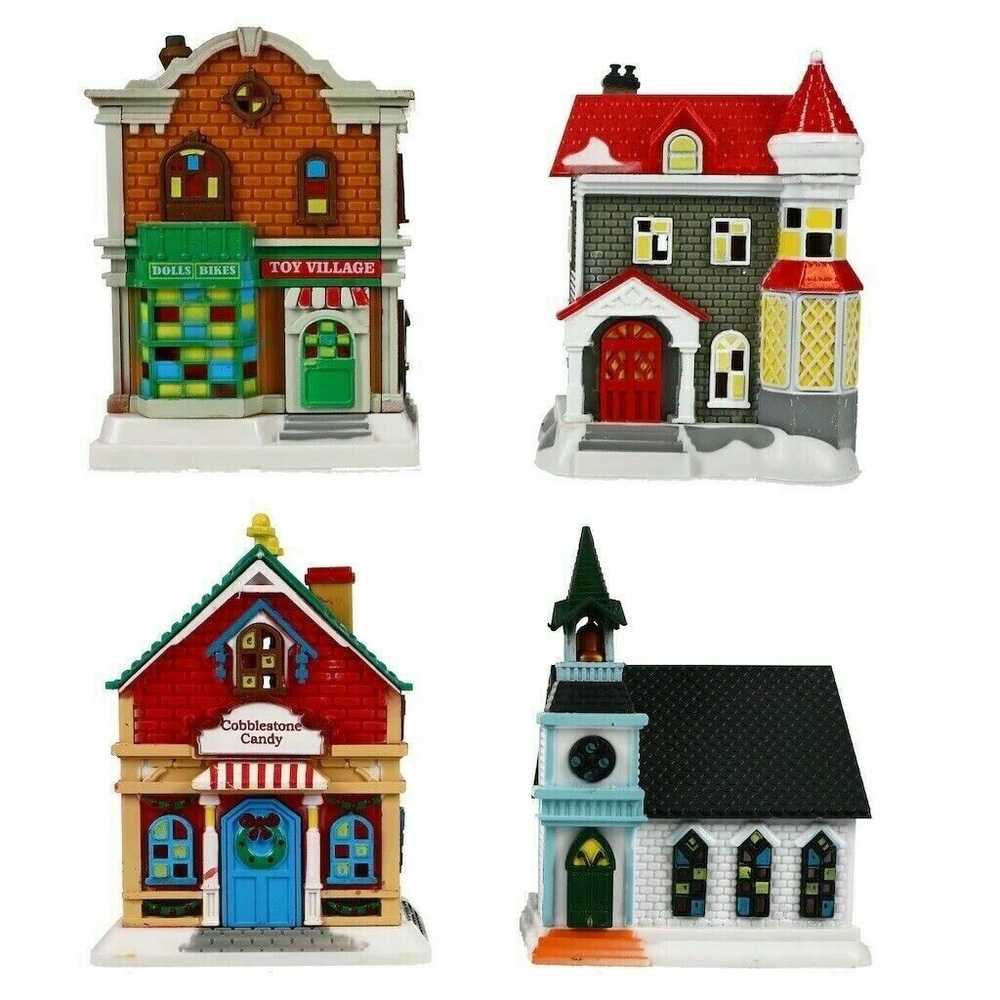 Cobblestone Corners Christmas Village Lot of 4 HOUSE CANDY CHURCH TOYS